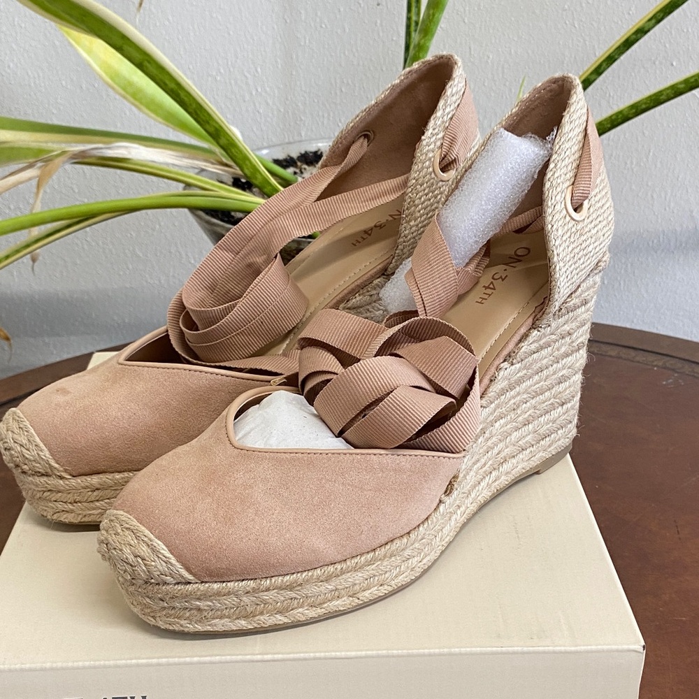 On 34th Elegant Tan Espadrille Wedge Sandals